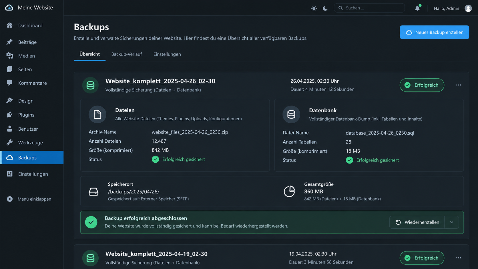 WordPress Dateien und Datenbank vollständig sichern