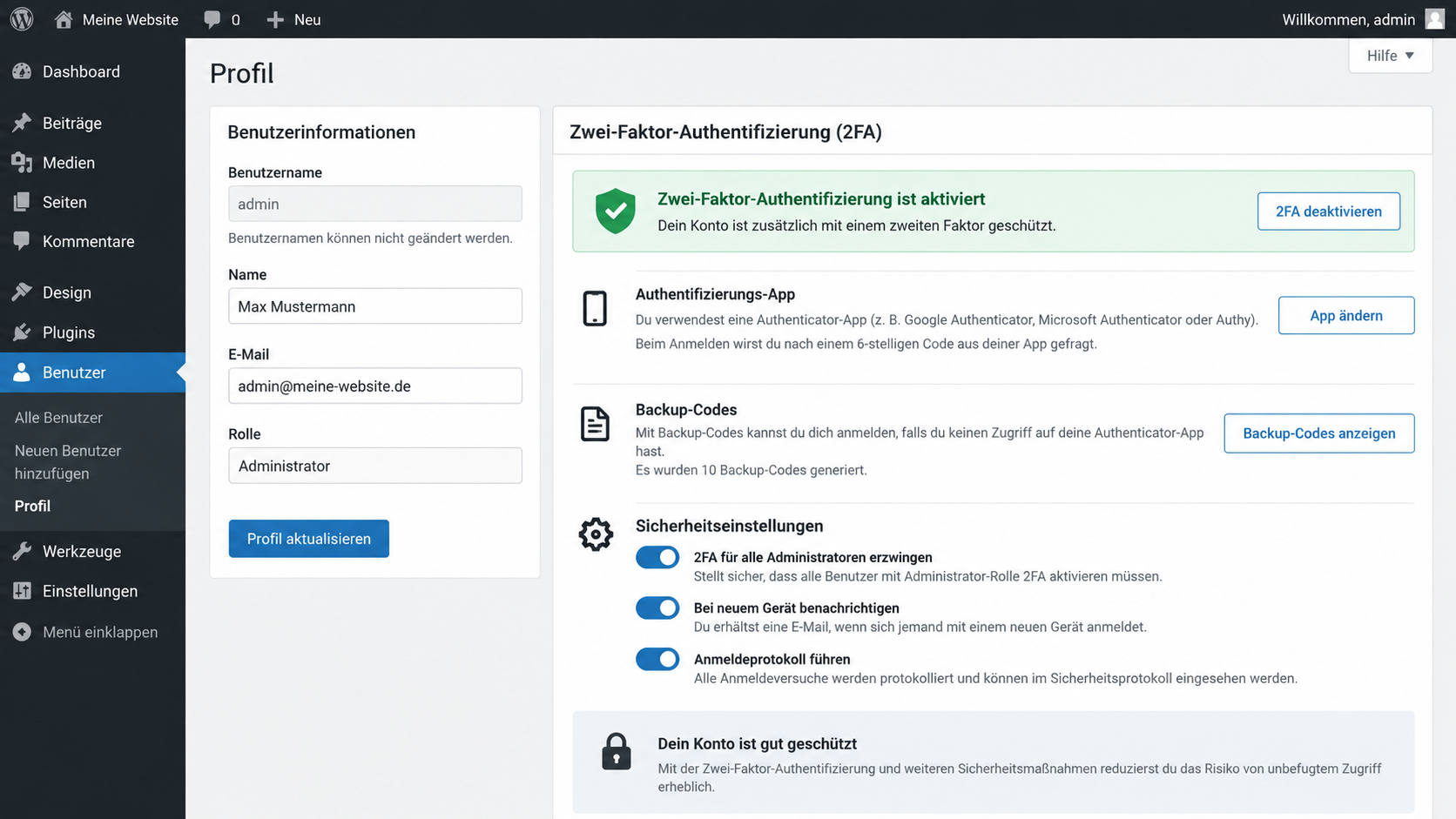 WordPress Administrator mit Zwei-Faktor-Authentifizierung schützen