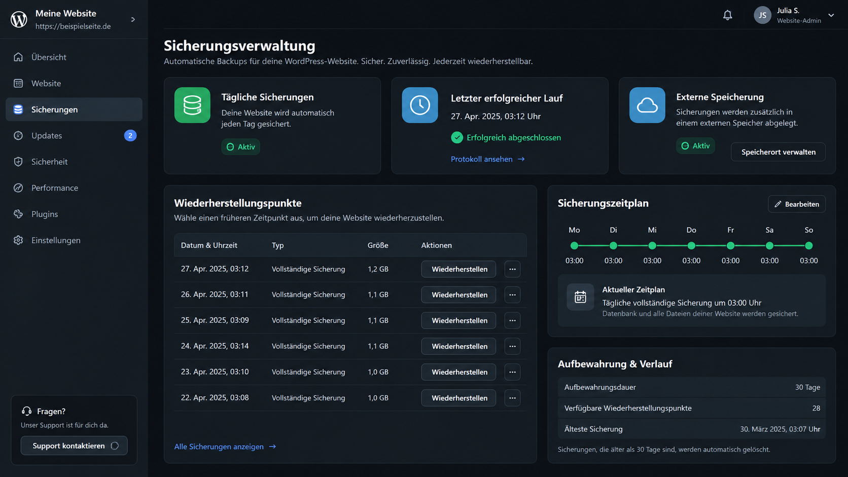 Automatische WordPress Backups und Wiederherstellungspunkte