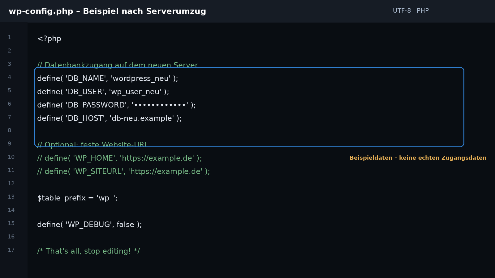 WordPress wp-config.php nach einem Serverumzug anpassen
