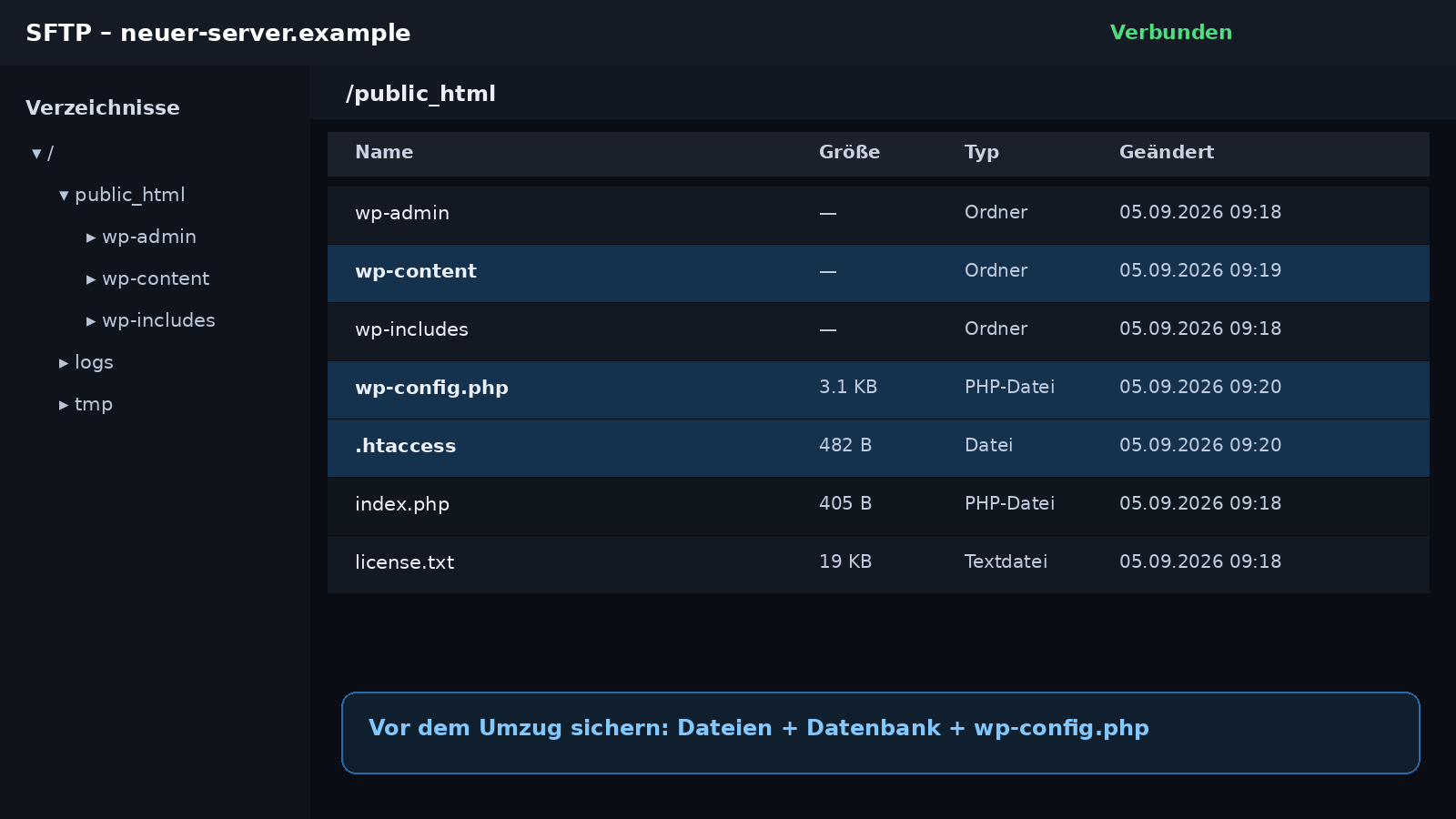 WordPress Dateien vor einem Serverumzug sichern